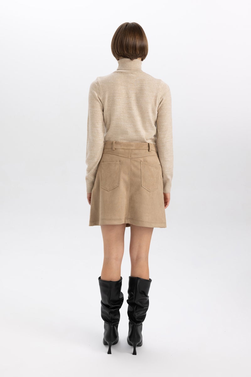 DeFacto Beige Woman A Cut Suede Normal Waist Mini Knitted Skirt Casual - Image 5